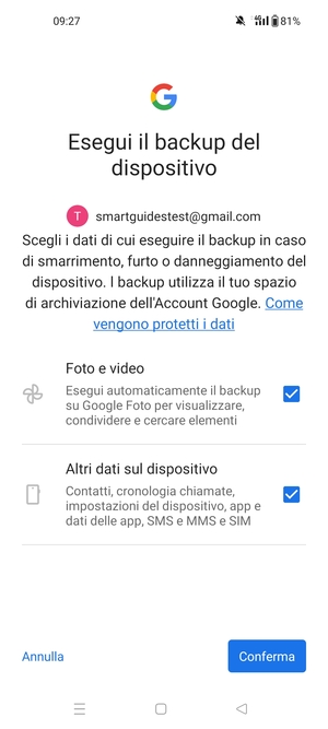 Seleziona le opzioni preferita e poi Conferma