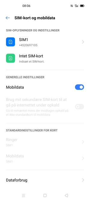 Vælg SIM1 eller SIM2
