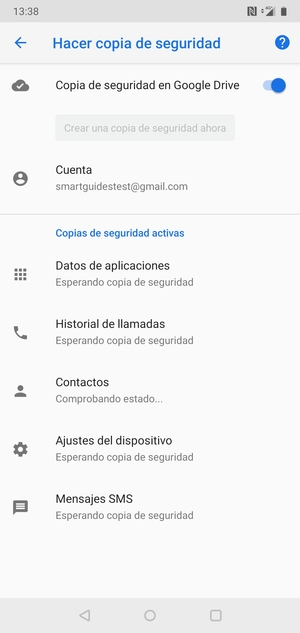 Vuelva al menú Copia de seguridad y seleccione Cuenta