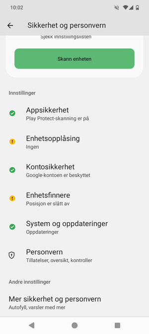 Bla til og velg Mer sikkerhet og personvern