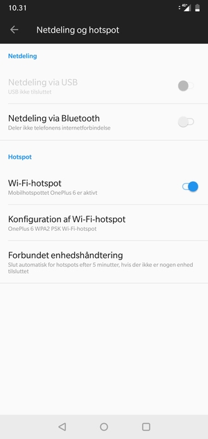 Din telefon er nu sat op til brug som modem