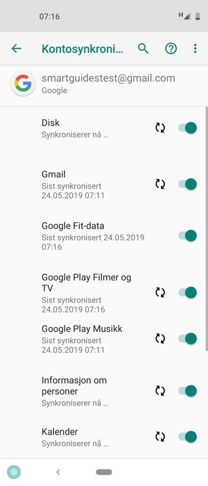 Din informasjon blir synkronisert