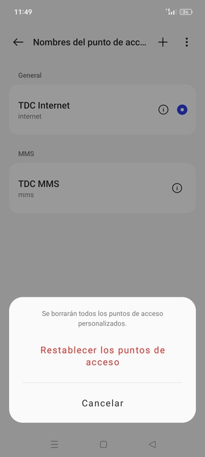 Seleccione Restablecer los puntos de acceso