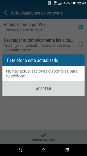 Si su teléfono está actualizado, seleccione ACEPTAR