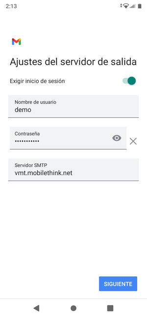Introduzca la dirección de servidor saliente