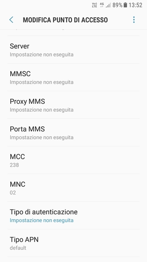 Scorri verso il basso e inserisci le informazioni di internet