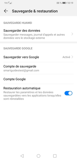 Sélectionnez Compte de sauvegarde
