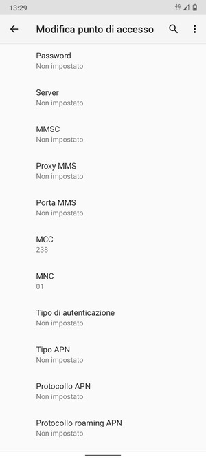 Scorri verso il basso e inserisci le informazioni di internet