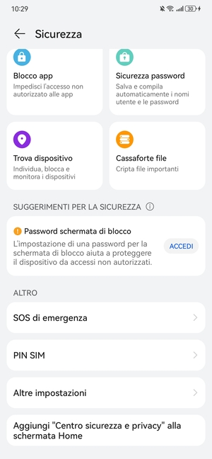 Scorri e seleziona PIN SIM