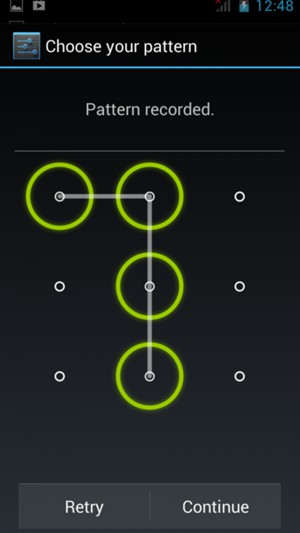 Draw an unlock pattern and select Continue