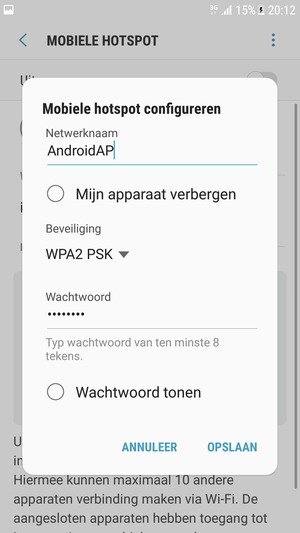 Voer een wachtwoord van ten minste 8 tekens in en selecteer OPSLAAN