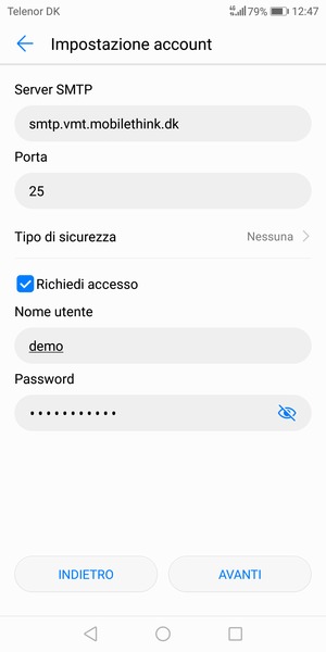 Inserisci l'indirizzo del server di posta in uscita