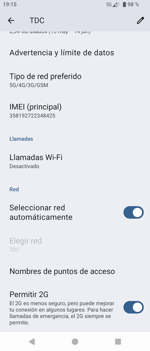Desplácese  y seleccione Tipo de red preferido