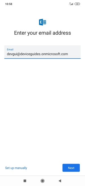 Enter your Email address and  select Set up manually