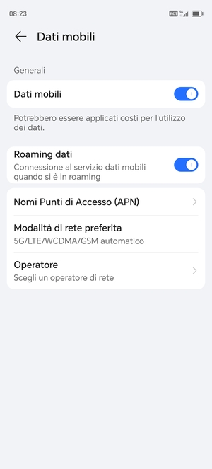 Attiva o disattiva Roaming dati