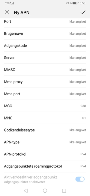 Scroll ned og indtast MMS-oplysninger