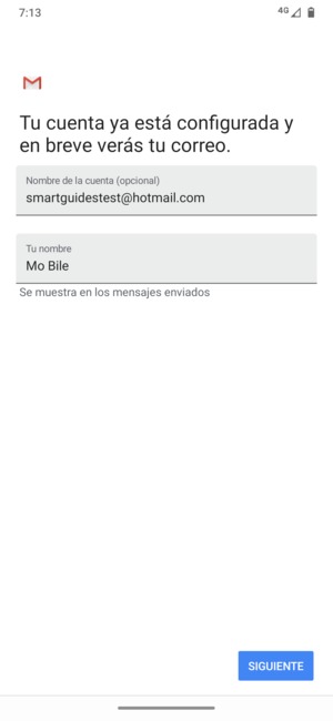Déle a su cuenta un nombre y escriba su nombre. Seleccione SIGUIENTE