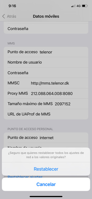 Seleccione Restablecer