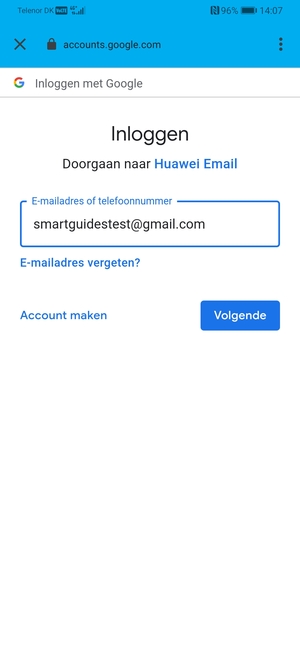 Voer uw Gmail adres in en selecteer Volgende