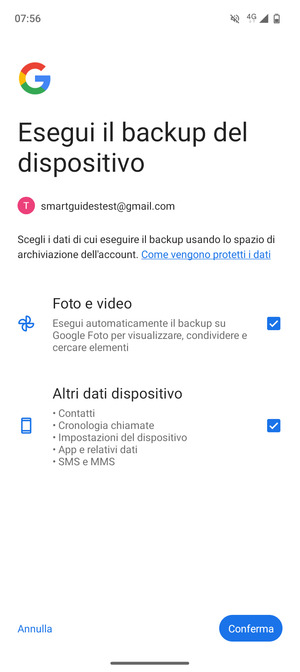 Seleziona le opzioni preferita e poi Conferma