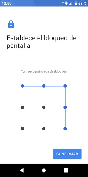 Dibuje de nuevo el patrón de desbloqueo y seleccione CONFIRMAR