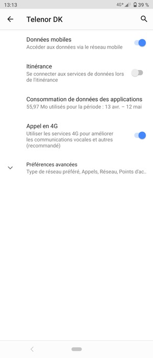 Pour changer de réseau en cas de problèmes de réseau, sélectionnez Préférences avancées