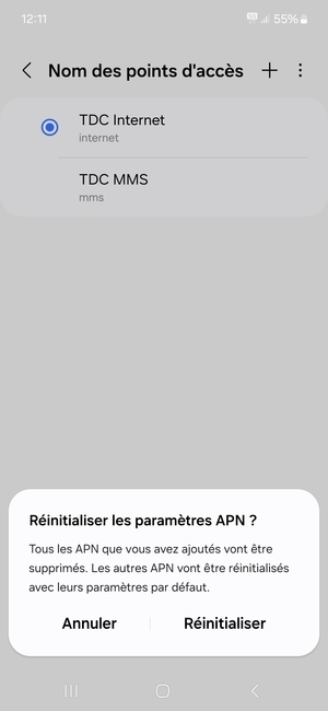 Sélectionnez Réinitialiser