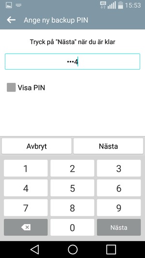 Ange en Backup PIN och välj Nästa