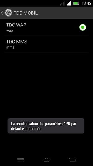 Votre téléphone va être réinitialisé avec les paramètres Internet et MMS par défaut