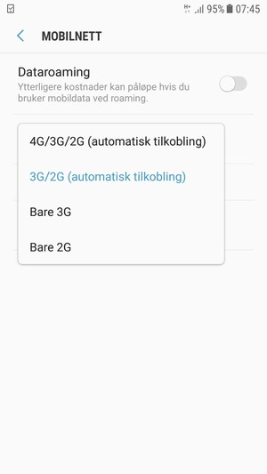 Velg ønsket alternativ