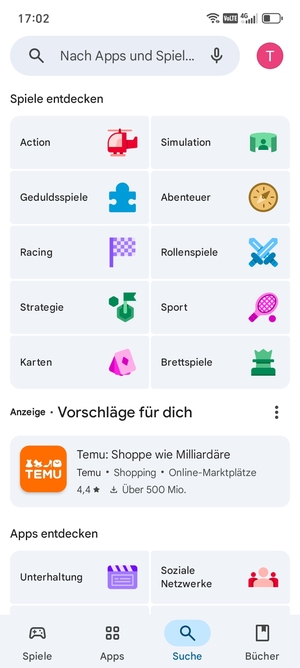 Wählen Sie die Suchleiste