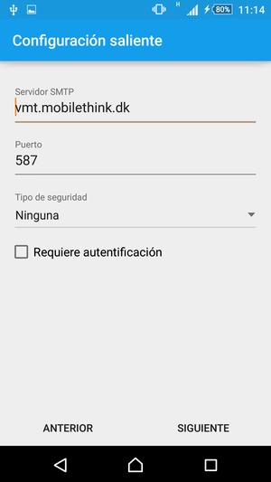 Desmarque la casilla de verificación Requiere autentificación y seleccione SIGUIENTE