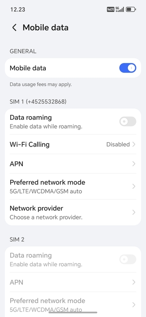 Scroll to SIM 1 or SIM 2 and select APN