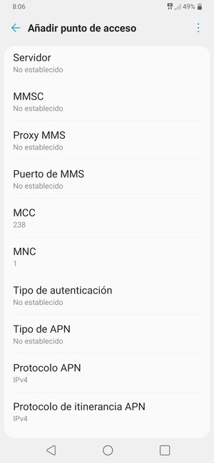 Desplácese hacia abajo e introduzca la información de Internet