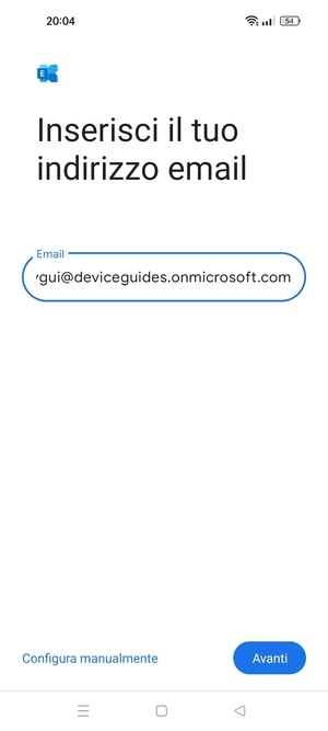 Inserisci il tuo indirizzo email e seleziona Configura manualmente