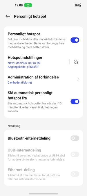 Din telefon er nu sat op til brug som modem