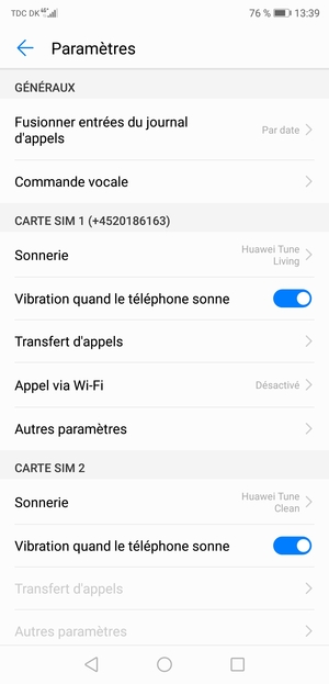 Faites défiler jusqu'à Carte SIM 1 ou Carte SIM 2 et sélectionnez Autres paramètres