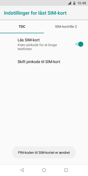 Din PIN-kode til SIM-kort er nu ændret