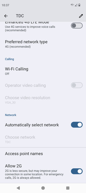 Scroll to and select Access point names
