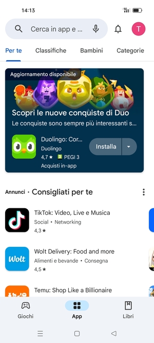 Seleziona la barra di ricerca