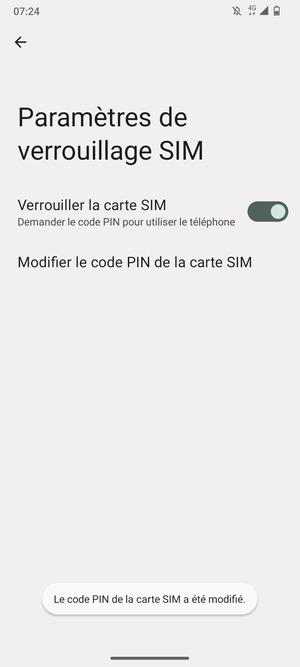 Votre code PIN de la carte SIM a été modifié
