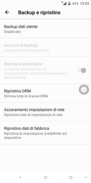 Seleziona Backup dati utente