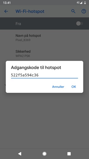 Indtast en Wi-Fi-hotspot adgangskode på minimum 8 tegn og vælg OK