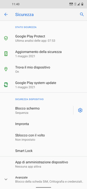 Il tuo telefono è ora protetto dal blocco schermo