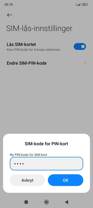 Skriv inn Ny PIN-kode for SIM-kort og velg OK
