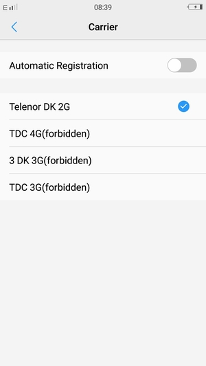 Select a network operator from the list
