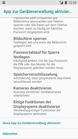 Scrollen Sie  und wählen Sie Diese App zur Geräteverwaltung aktivieren