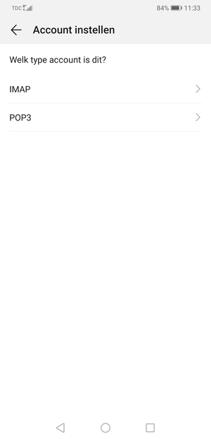 Selecteer IMAP of POP3