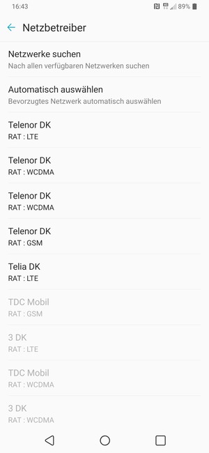 Wählen Sie einen Netzbetreiber von der Liste