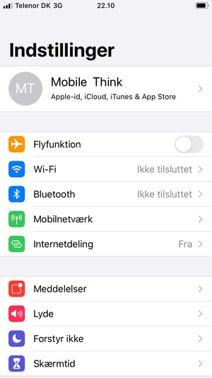 Vælg Apple-id, iCloud, iTunes & App Store